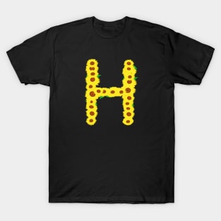 Sunflowers Initial Letter H (Black Background) T-Shirt